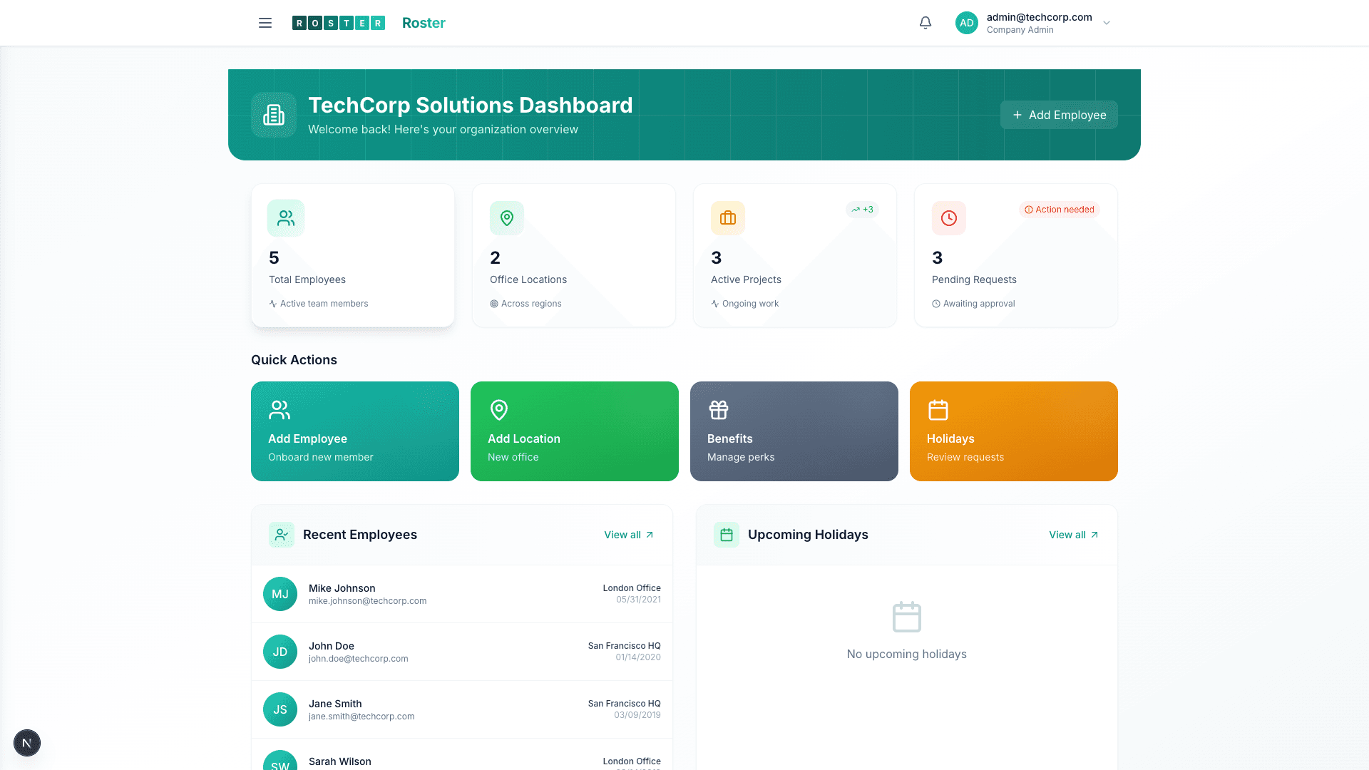 RosterPro Dashboard Preview
